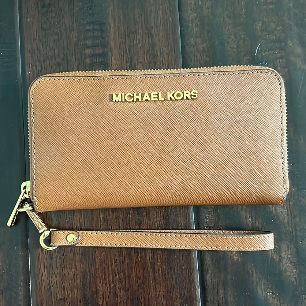 Michael Kors Steffiano Leather Wallet Wristlet Brown NWOT